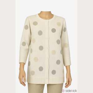 Charter Club Women 2X tight knit cardigan cream polka dot 3/4 sleeves round neck